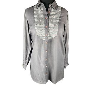 Sacred threads gray sequin button up long sleeve free size hi low blouse